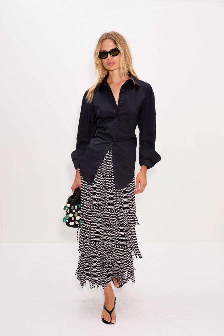 Za Za Knit Fringe Skirt, Alternate, color, Black/White Space Dye
