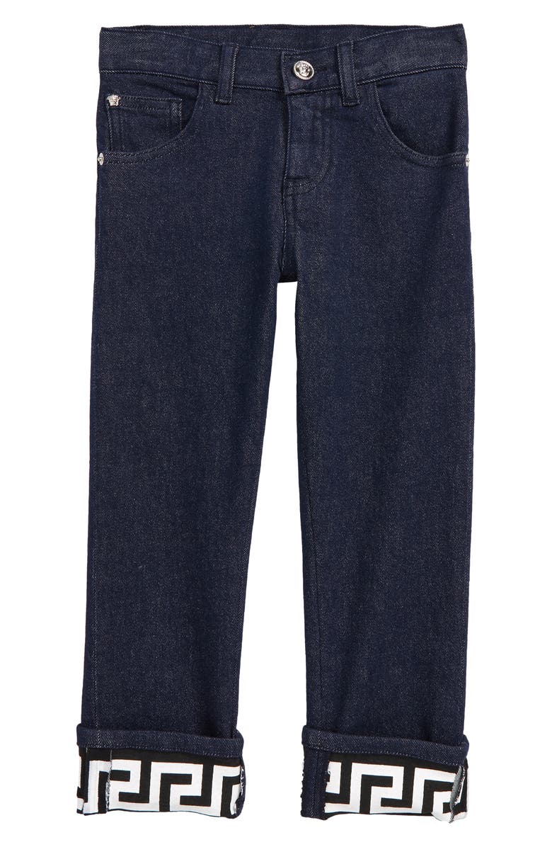 Versace Kids' Greca Cuff Jeans, Main, color, 