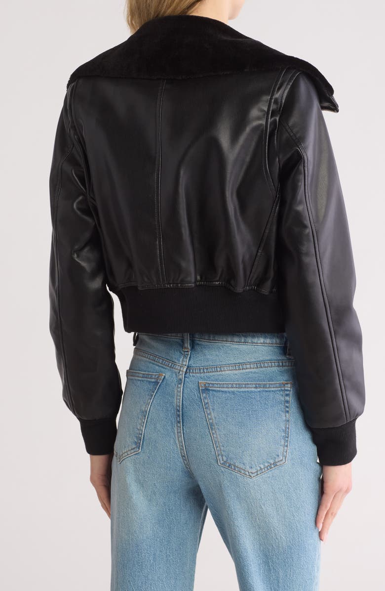 Vigoss Faux Fur Collared Faux Leather Dad Bomber Jacket, Alternate, color,