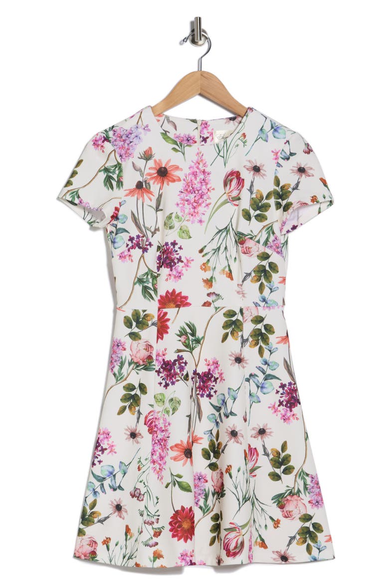 Floral Fit & Flare Dress, Alternate, color, IVORY MULTI