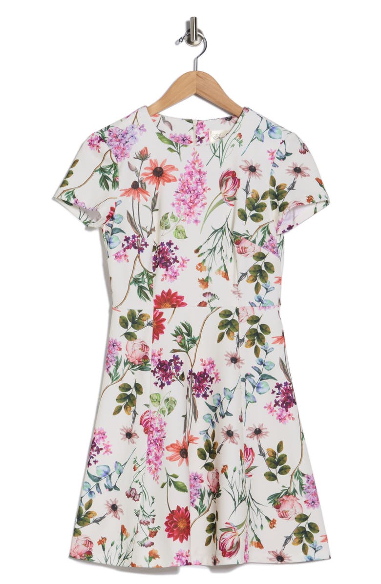 Eliza J Floral Fit & Flare Dress, Main, color, Ivory Multi