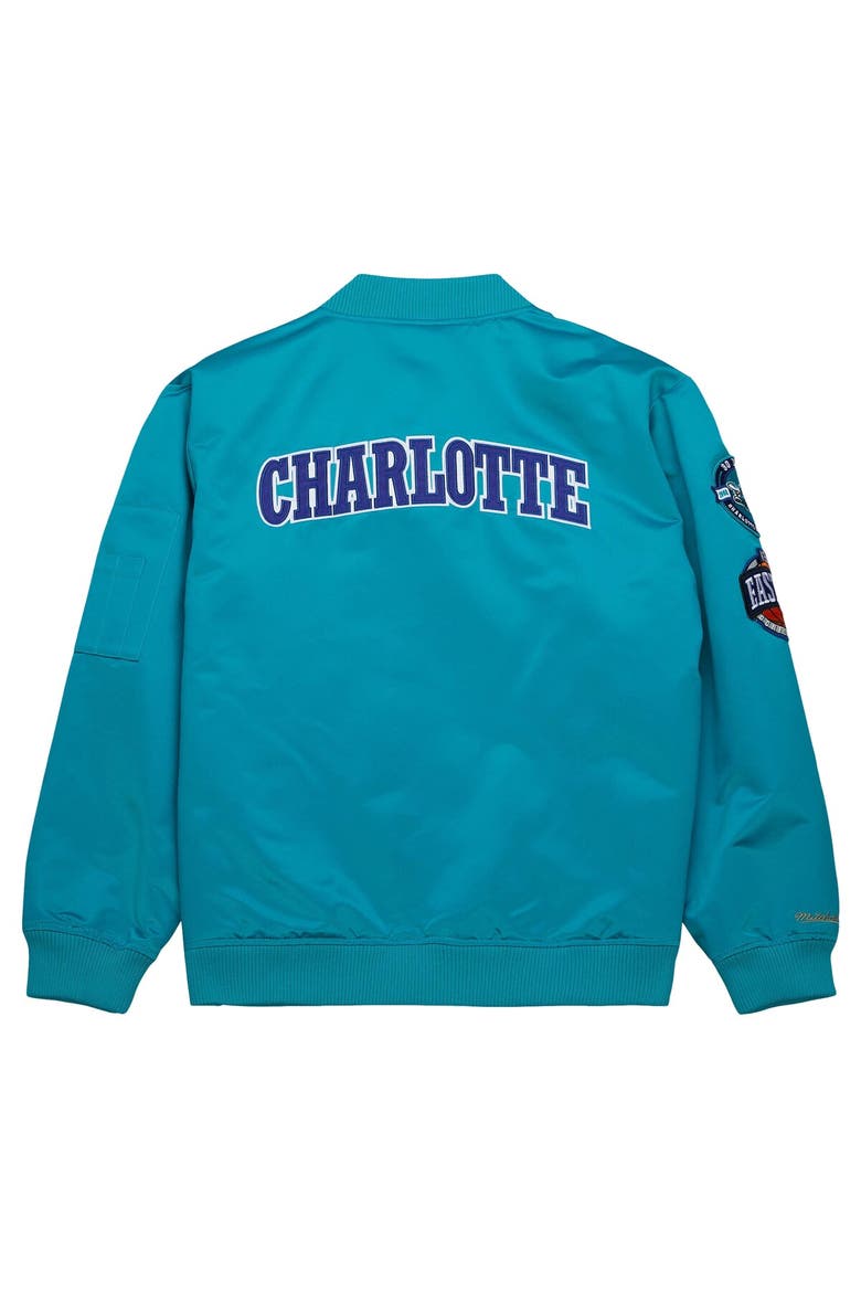 Men's Mitchell & Ness Teal Charlotte Hornets Hardwood Classics Vintage Logo Full-Zip Bomber Jacket, Alternate, color, Teal