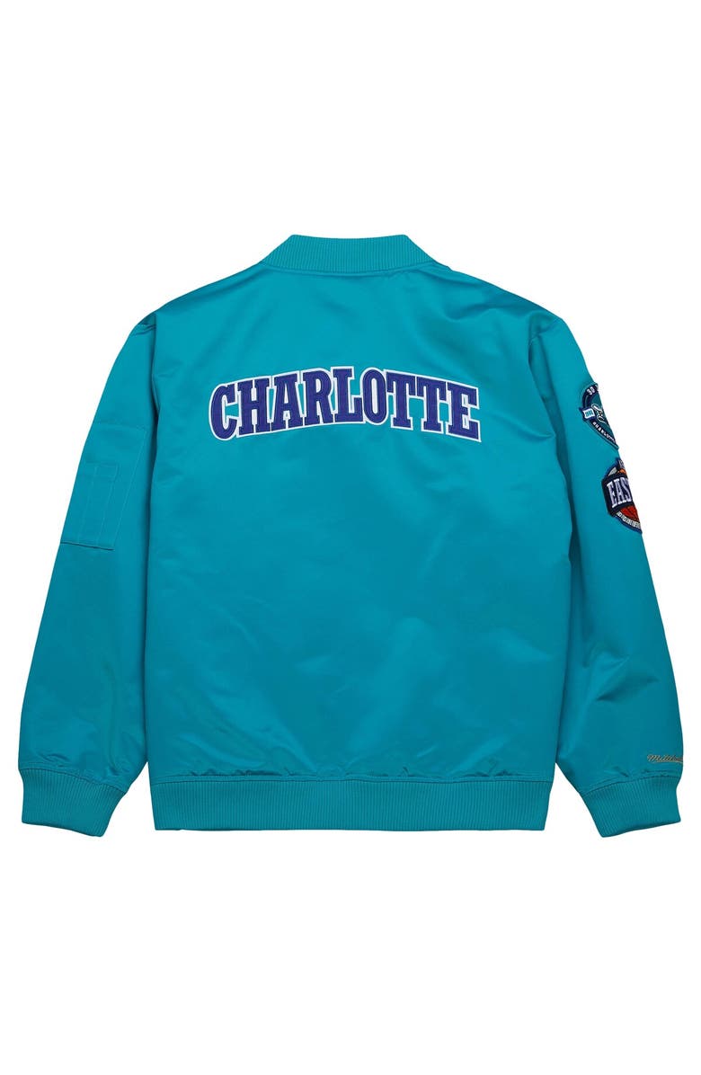 Mitchell & Ness Men's Mitchell & Ness Teal Charlotte Hornets Hardwood Classics Vintage Logo Full-Zip Bomber Jacket, Alternate, color, 