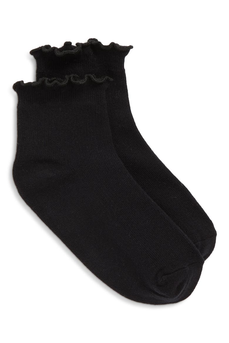 Billie Ruffle Mid Crew Socks, Alternate, color, BLACK