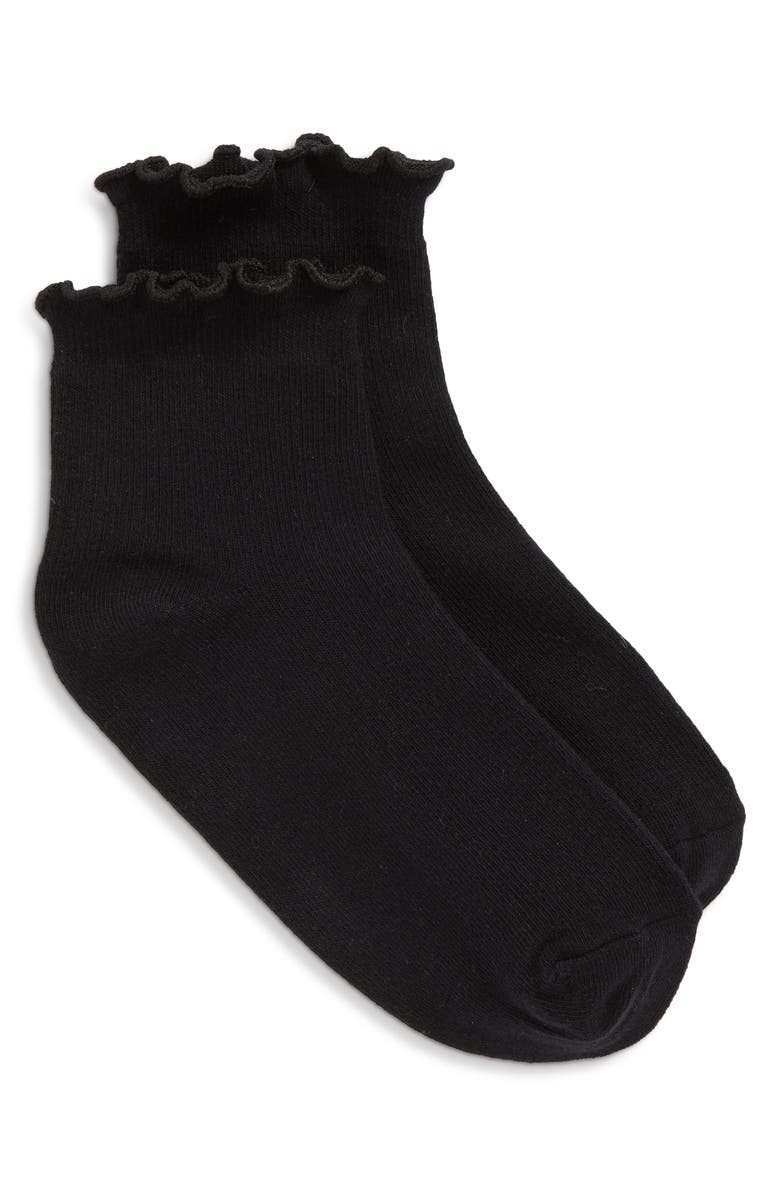 Stems Billie Ruffle Mid Crew Socks, Main, color, Black