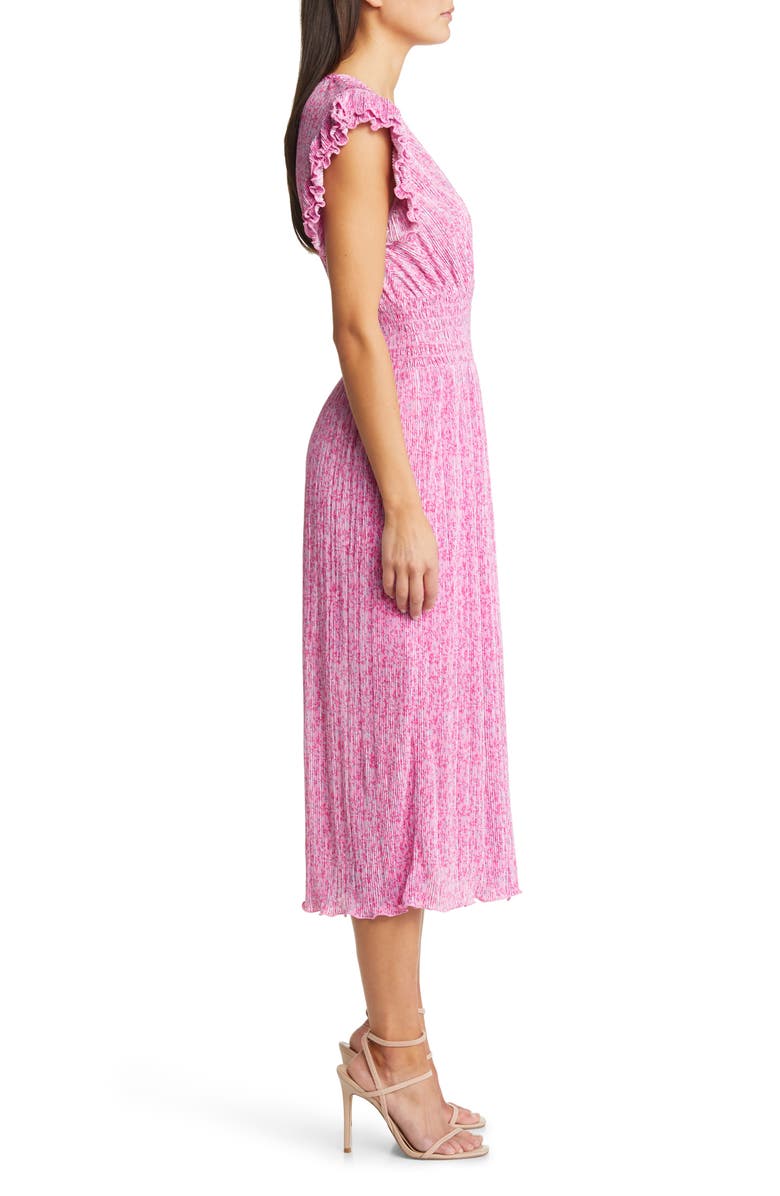 Chelsea28 Flutter Sleeve Plissé Midi Dress, Alternate, color, Pink- Blue Butterfly Blooms