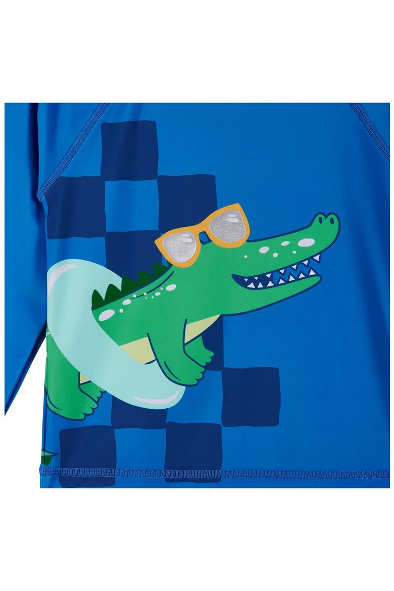 Long Sleeve Rashguard T-Shirt & Swim Shorts Set, Alternate, color, BLUE GATOR
