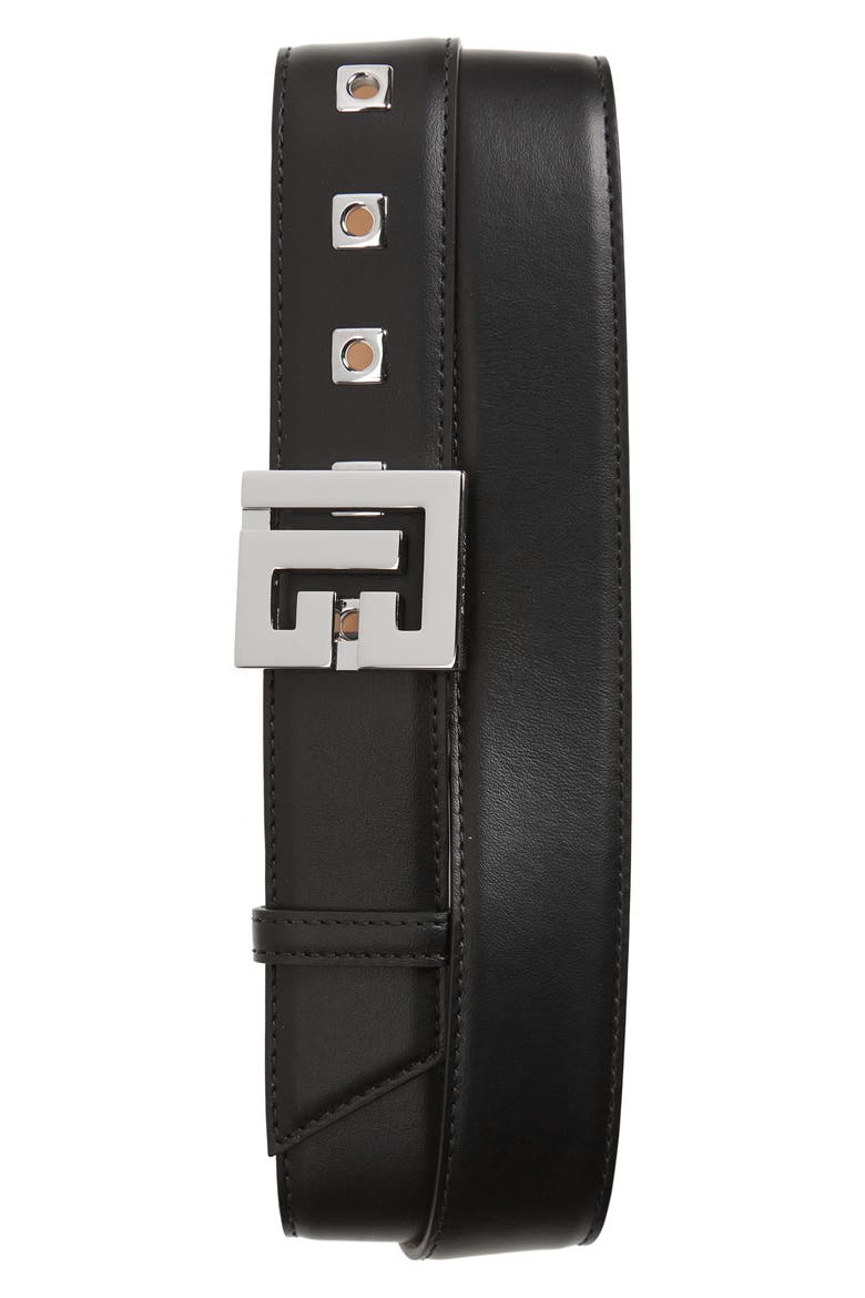 Men's Logo Buckle Leather Belt, Main, color, BLACK