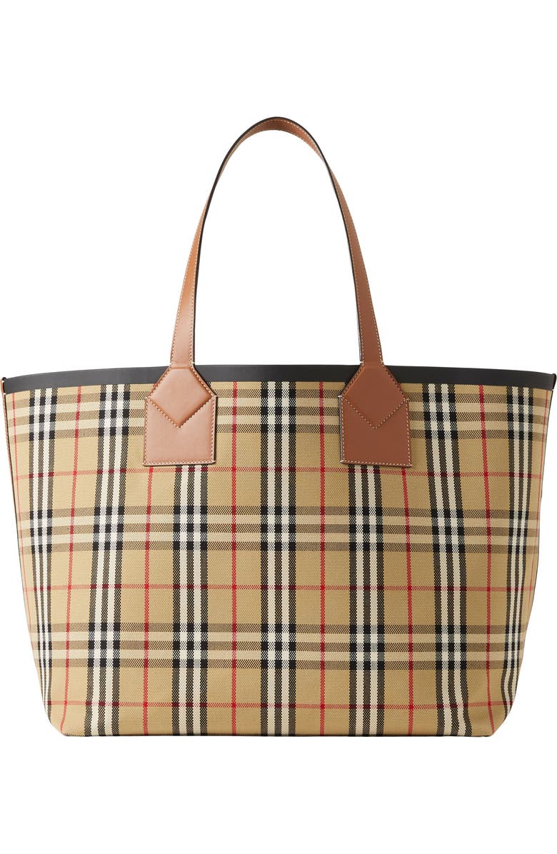 Burberry Large London Check Cotton Canvas Tote, Main, color,