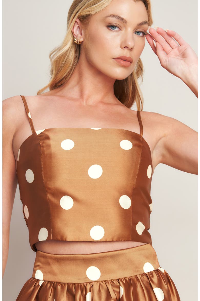 Polka Dot Satin Crop Top, Alternate, color, CARAMEL