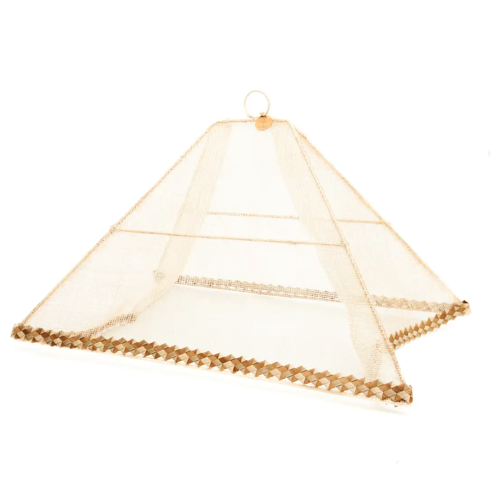 Kubo Buri Abaca Foldable Food Cover With Palm Leaf Trim In Pink