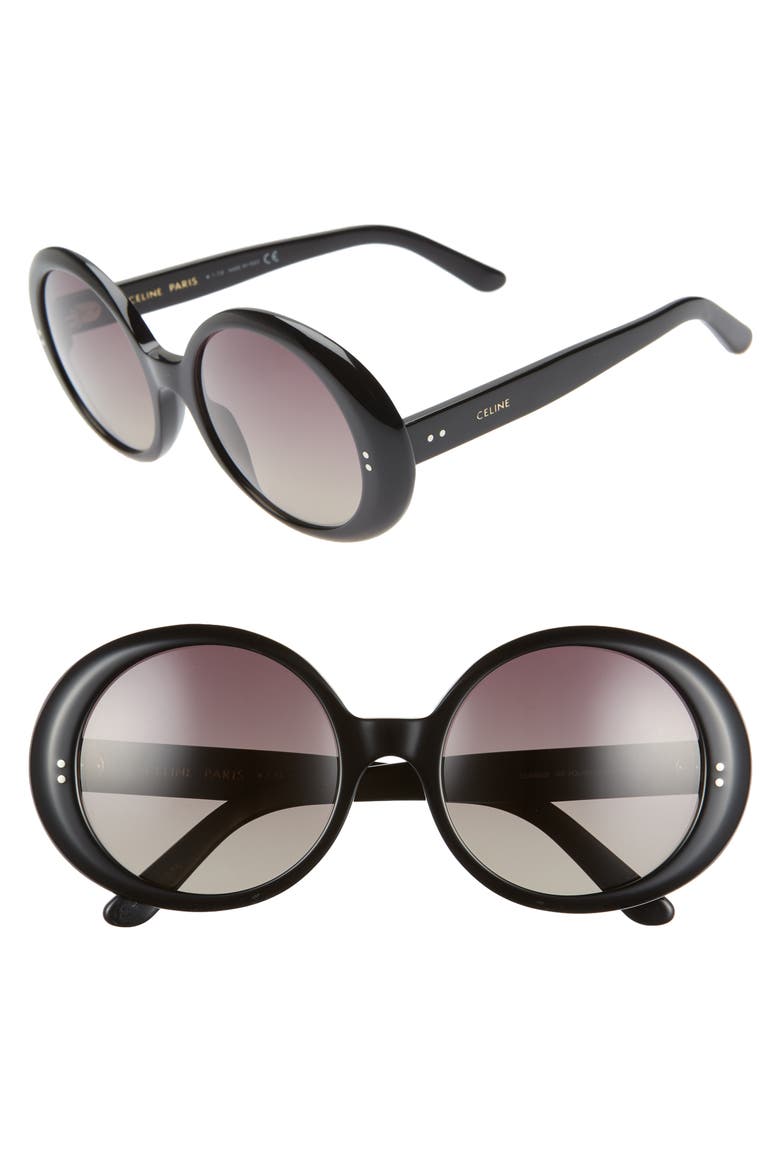 57mm Gradient Round Sunglasses, Main, color, BLACK/ GRADIENT BROWN
