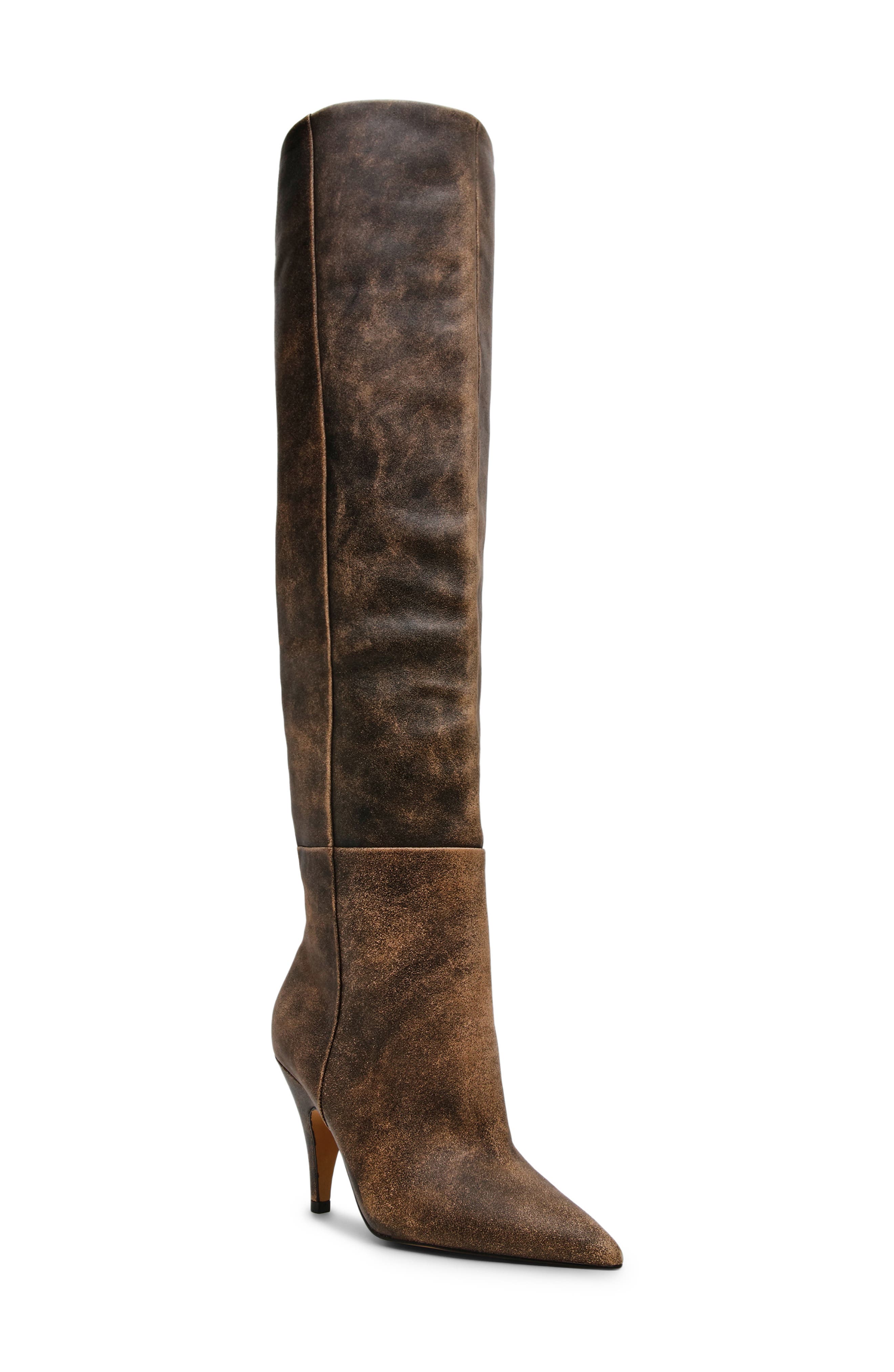 Bellamie Pointed Toe Over the Knee Boot, Main, color, BROWN DISTRESSED