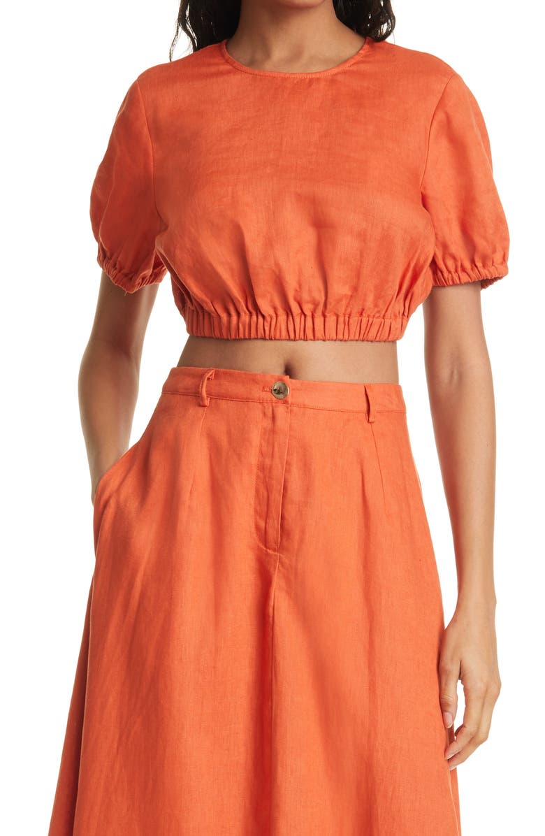 STAUD Athena Linen Crop Top, Main, color, 