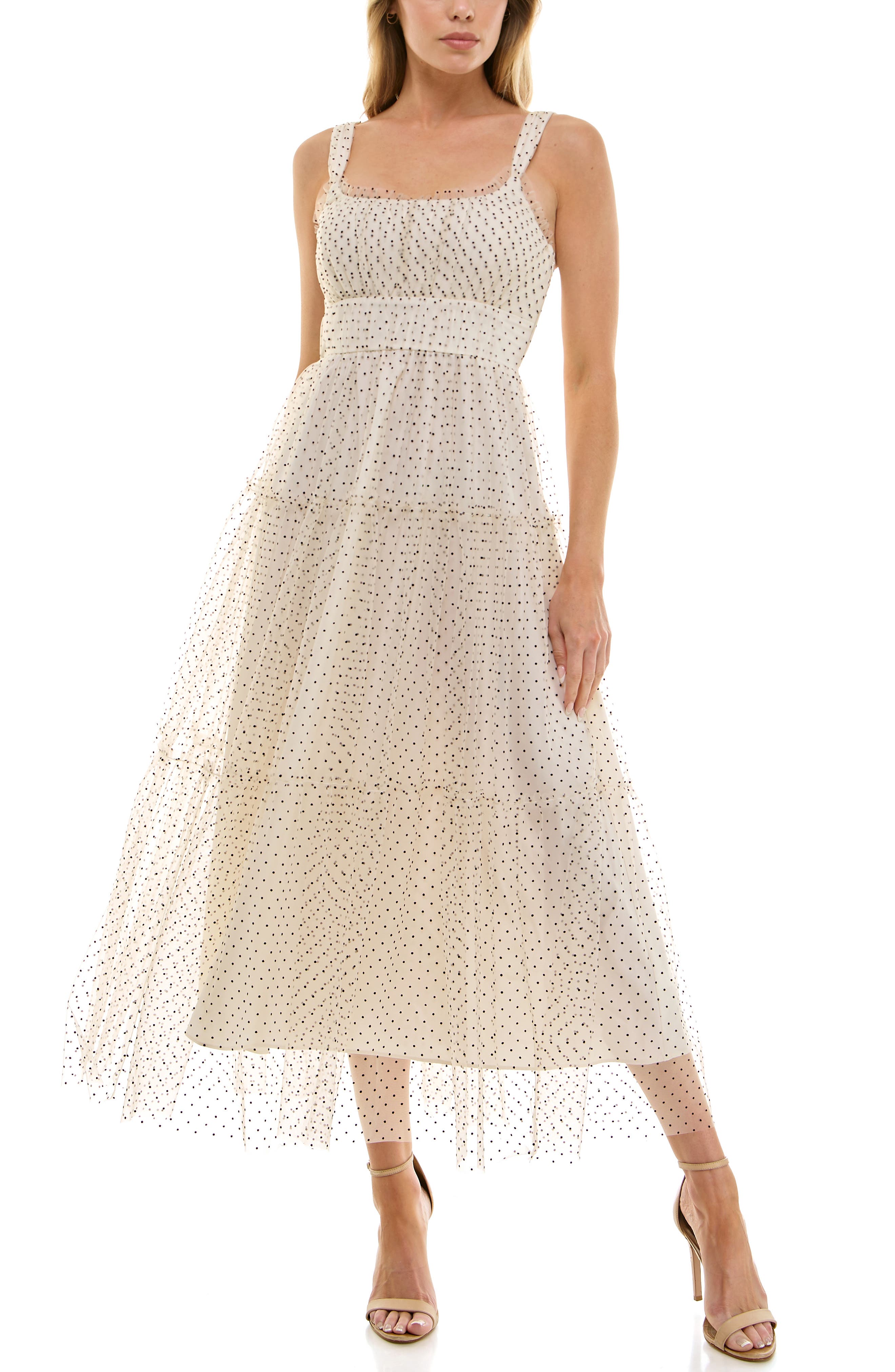 Socialite Dot Mesh Sleeveless Maxi Dress