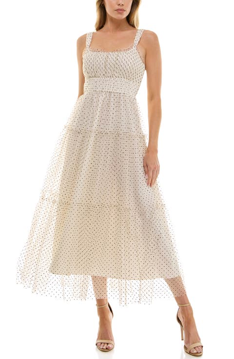 Dot Mesh Sleeveless Maxi Dress