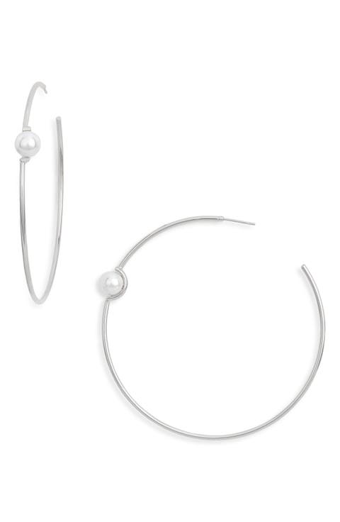 Faux Pearl Open Hoop Earrings