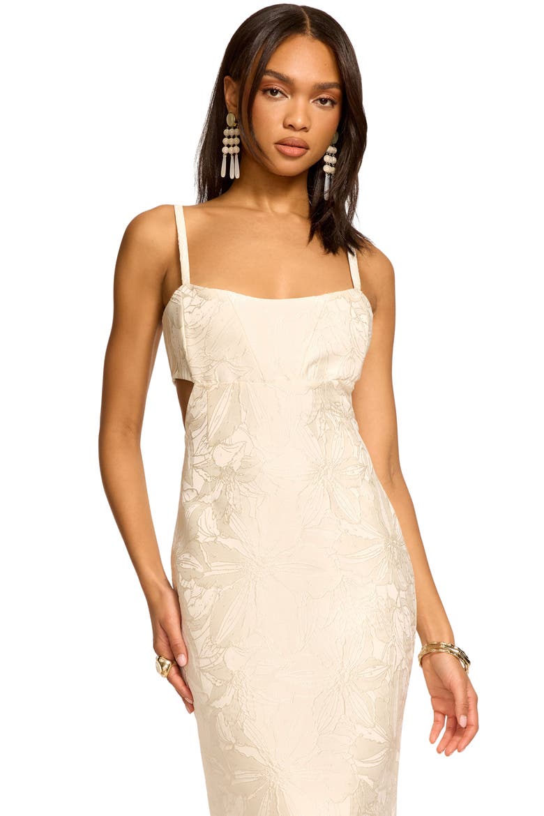 Eira Floral Jacquard Midi Dress, Alternate, color, IVORY JACQUARD