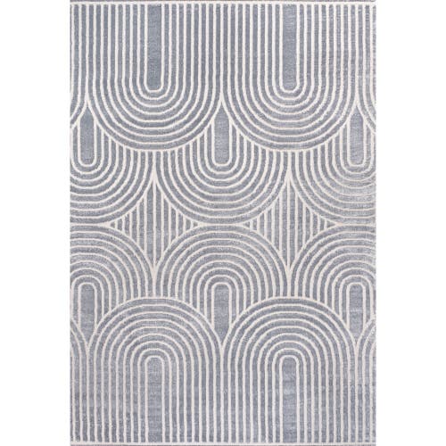 Jonathan Y Ariana Midcentury Art Deco Striped Arches Two-tone High-low Area Rug In Blue/white