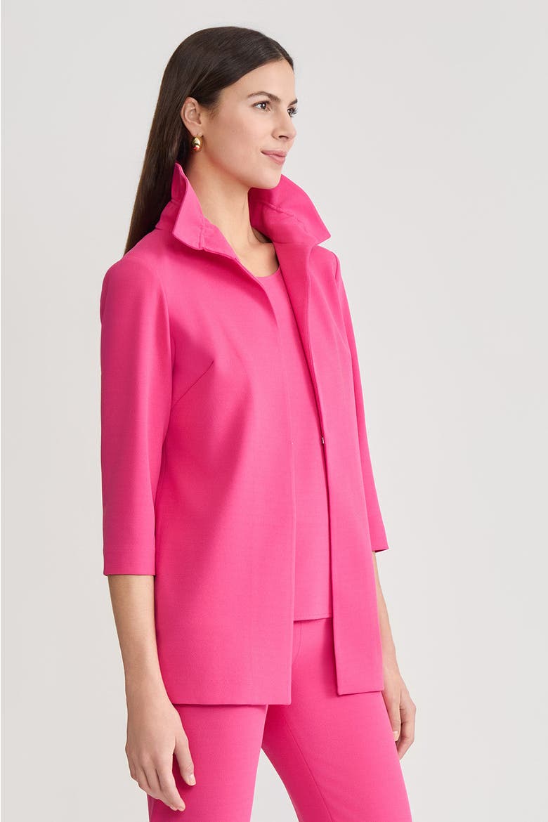Heritage Ruffle Neck Deco Crepe Jacket, Alternate, color, Carmine Rose