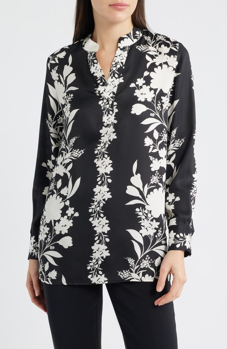 Anne Klein Floral Pullover Top, Main, color, Anne Black/ White Dove