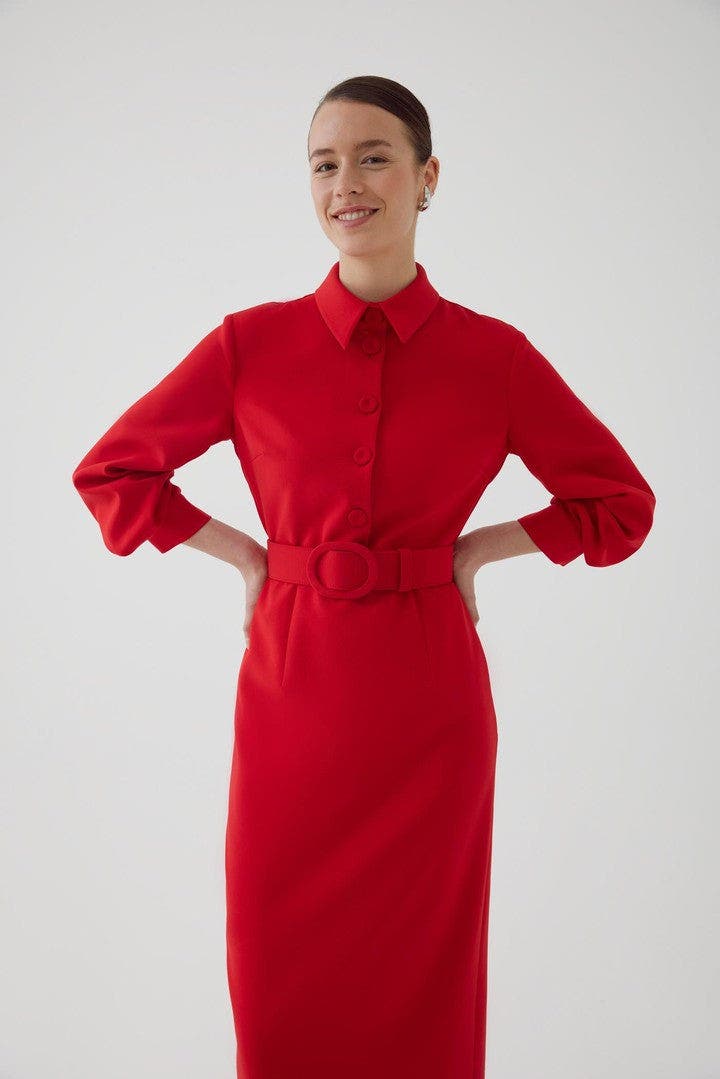 Exquise Adler Lantern Sleeve Midi Shirt Dress (Women) | Nordstrom