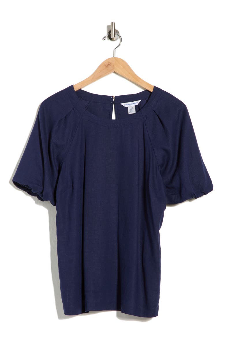 Palm Shores Short Sleeve Linen Blend Top, Alternate, color, COASTLINE