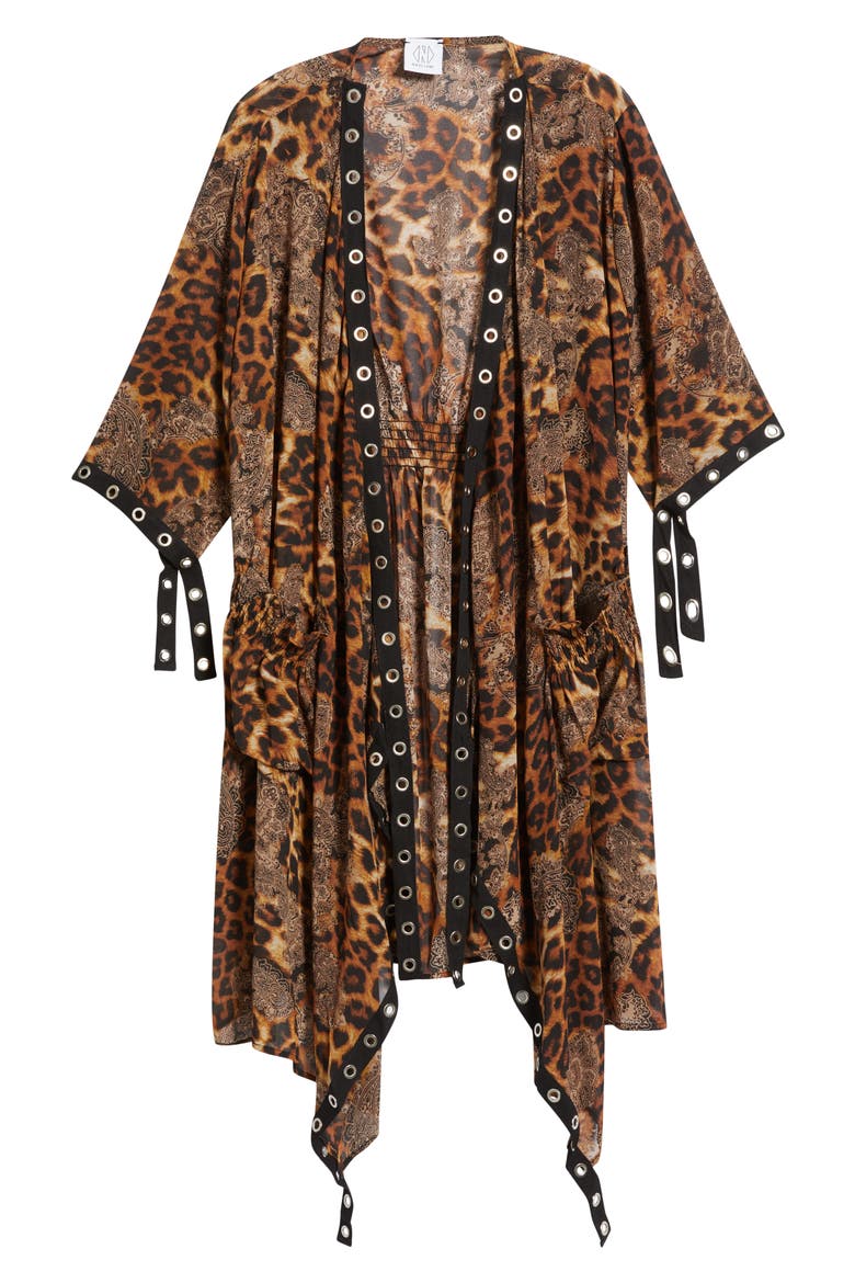 Ellie Grommet Asymmetric Cardigan, Alternate, color, LEOPARD