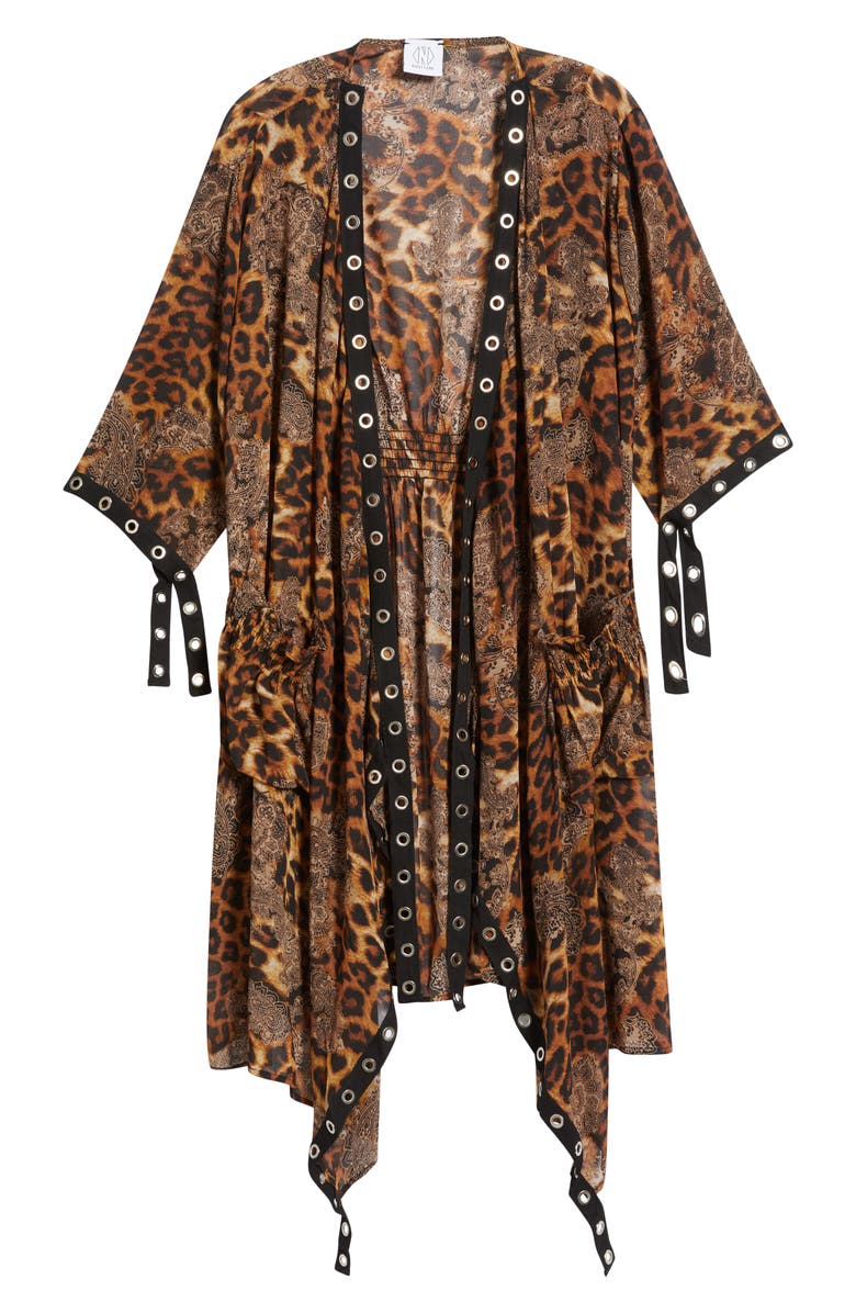 NIKKI LUND Ellie Grommet Asymmetric Cardigan, Alternate, color, Leopard