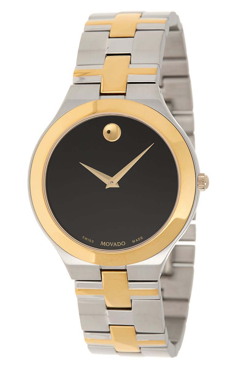 Movado Juro Two-Tone Bracelet Watch, 38mm, Main, color, Black