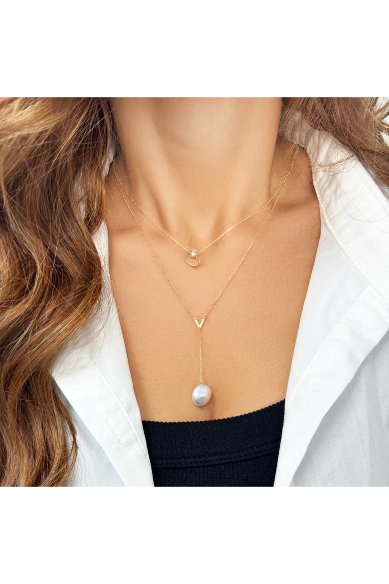 Pearl Open Heart Necklace, Alternate, color, Yellow Gold
