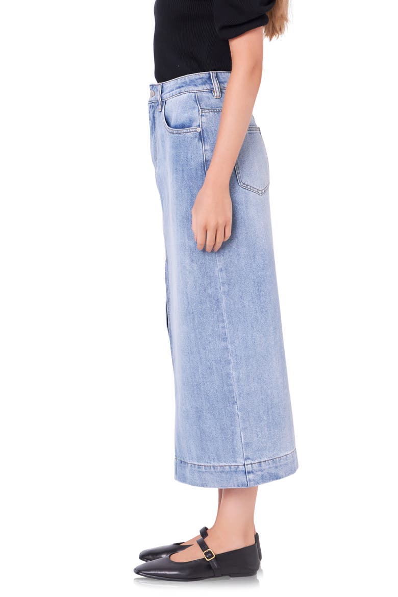 High Waist Denim Midi Skirt, Alternate, color, BLUE