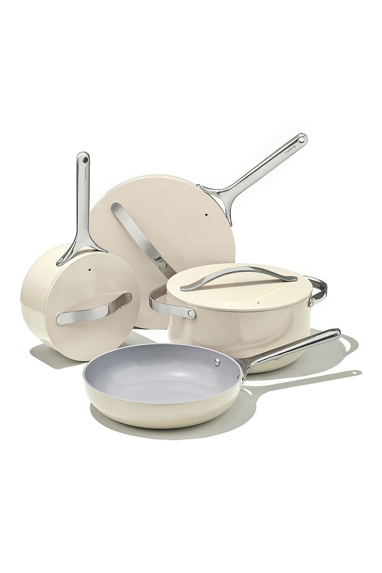 Non-Toxic Ceramic Non-Stick 7-Piece Cookware Set with Lid Storage, Main, color, CREAM
