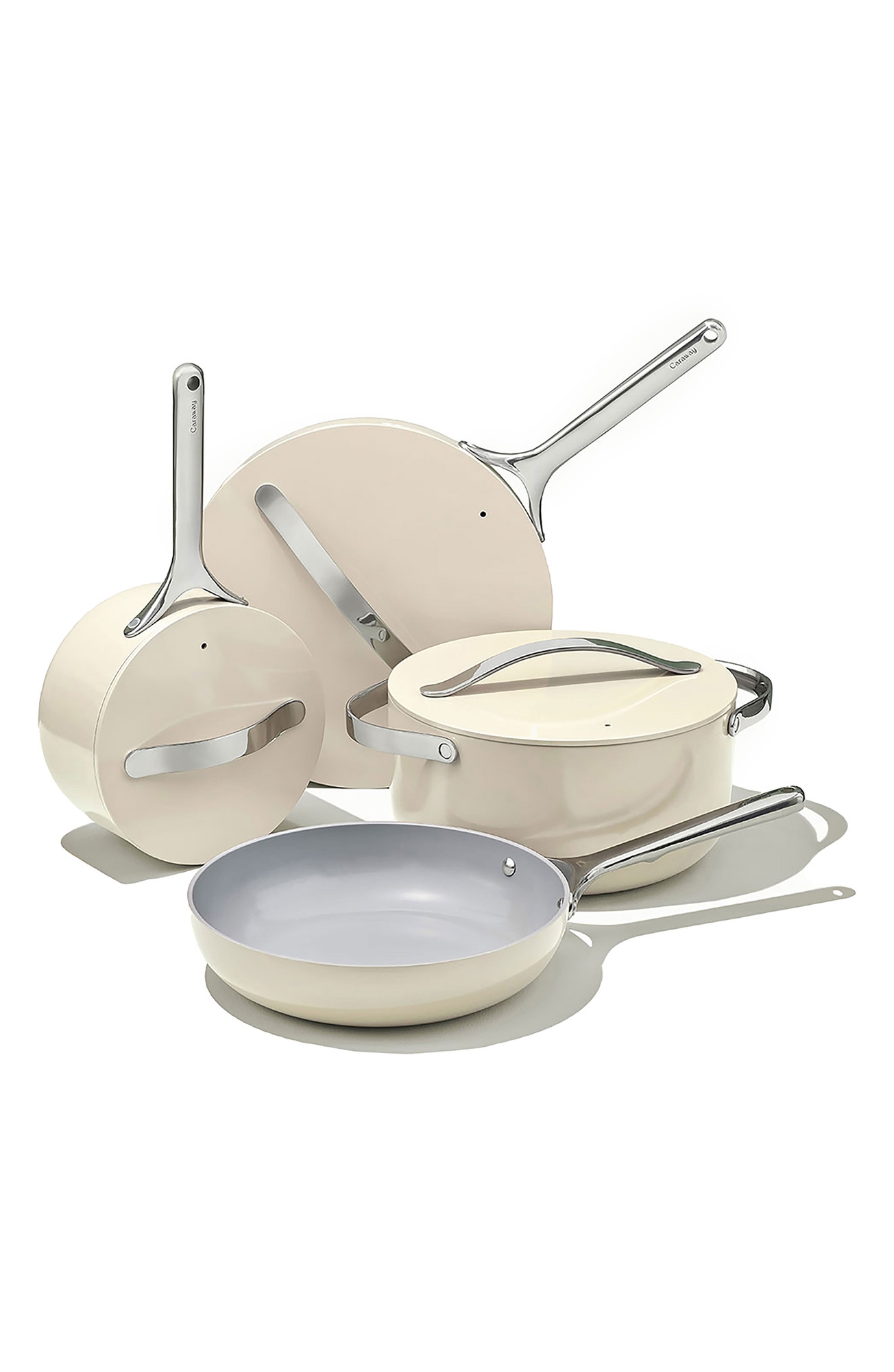 CARAWAY Non-Toxic Ceramic Non-Stick 7-Piece Cookware Set with Lid Storage - Cream
