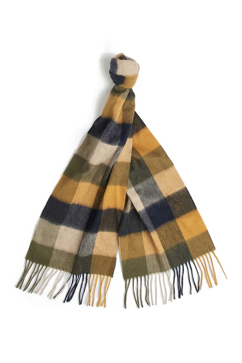 Tattersall Tartan Lambswool Fringe Scarf, Alternate, color, FOREST MIST