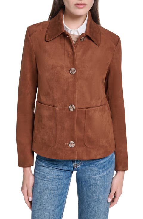 Faux Suede Button Front Jacket