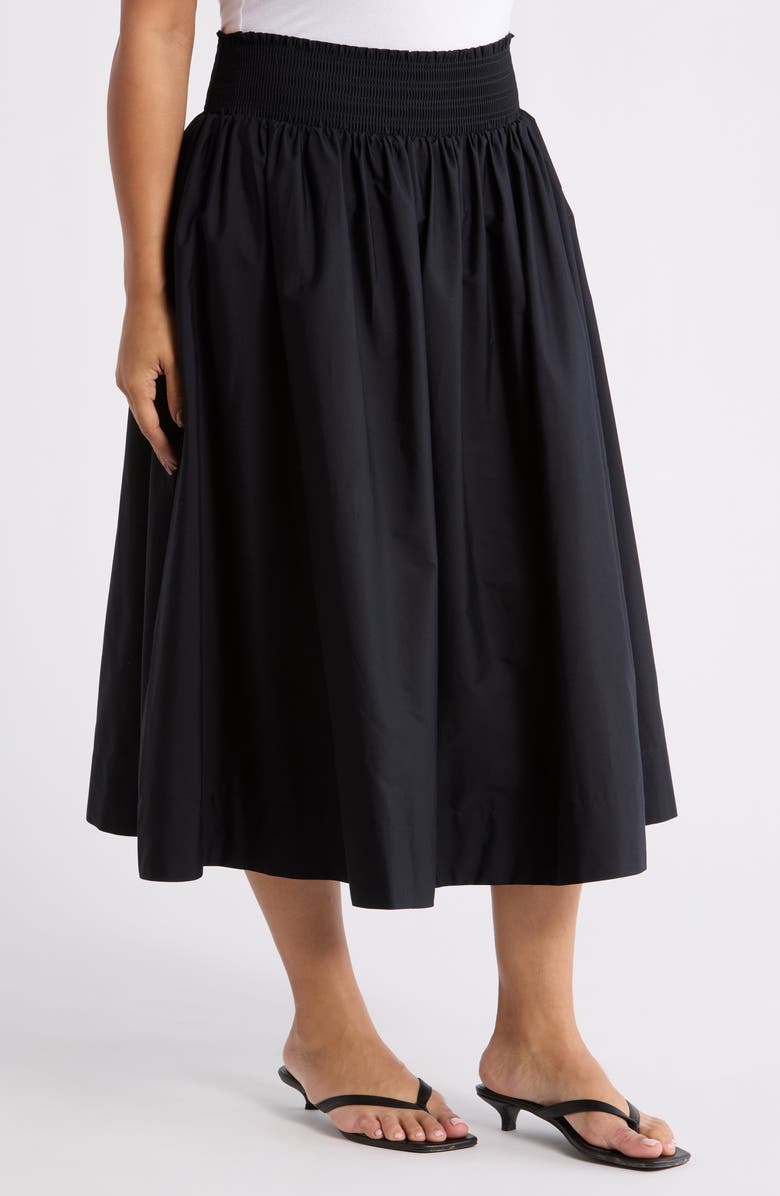 Nordstrom Smocked Waist Pleated Midi Skirt, Alternate, color, Black