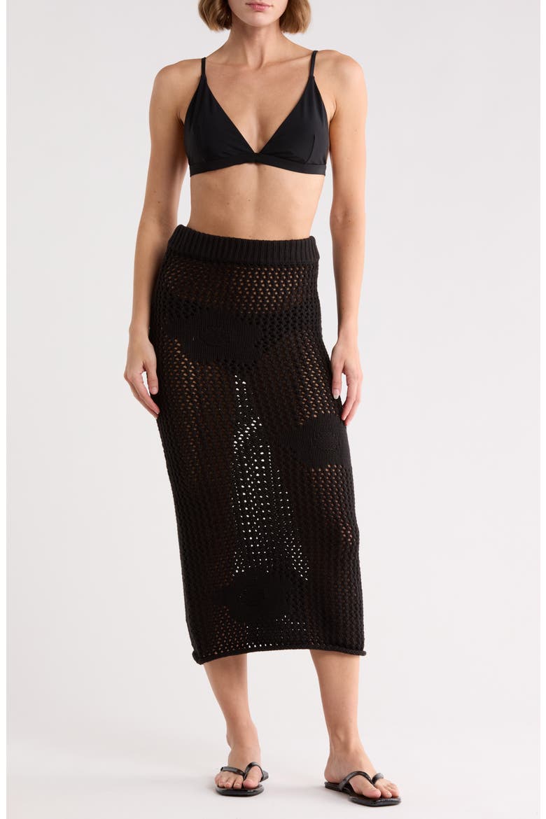 Floral Crochet Midi Skirt, Main, color, BLACK