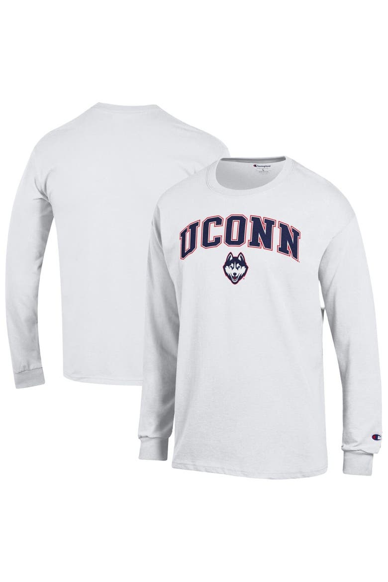 Men's Champion  White UConn Huskies Arch Over Logo Long Sleeve T-Shirt, Alternate, color, White