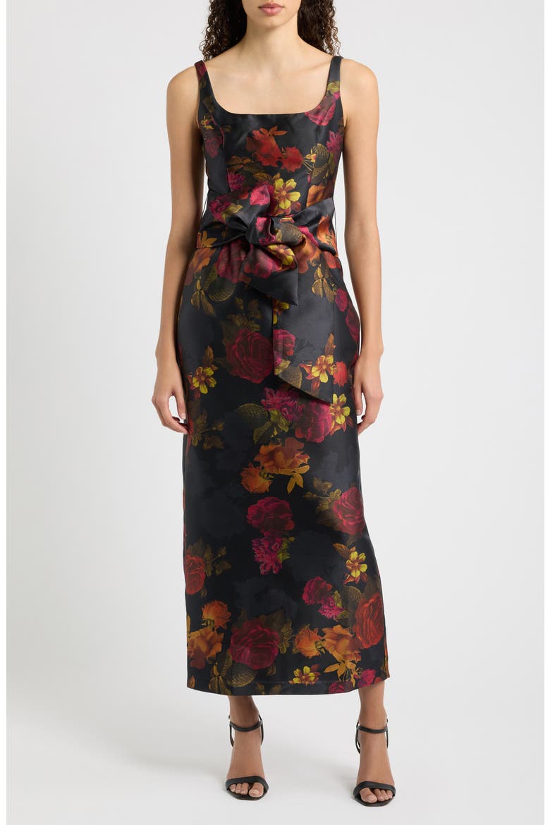 Sleeveless Floral Print Gown, Main, color, BLACK MULTI