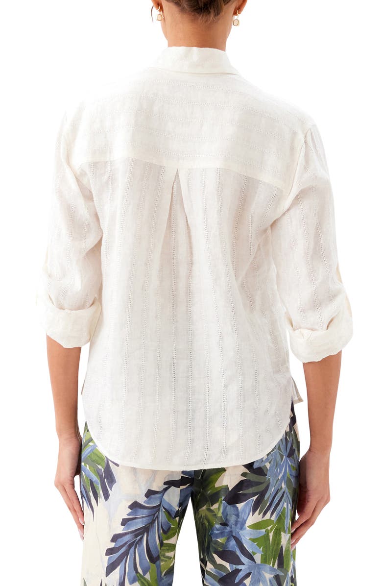 Karen Kane Stripe Linen Button-Up Shirt, Alternate, color, Cream