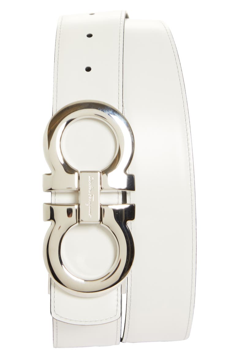 Salvatore Ferragamo Reversible Double Gancio Leather Belt, Alternate, color, BLUE MARINE WHITE