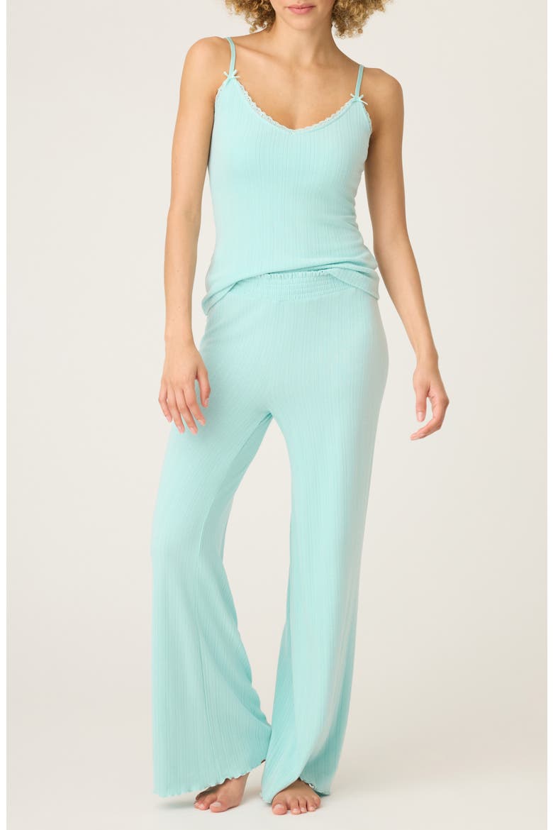 Lace Trim Double Brushed Pointelle Pajamas, Main, color, LIGHT MINT