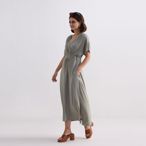 Reistor Women's Green Flowy A-line Maxi Dress With Side Slits In Light Olive In Light Olvie