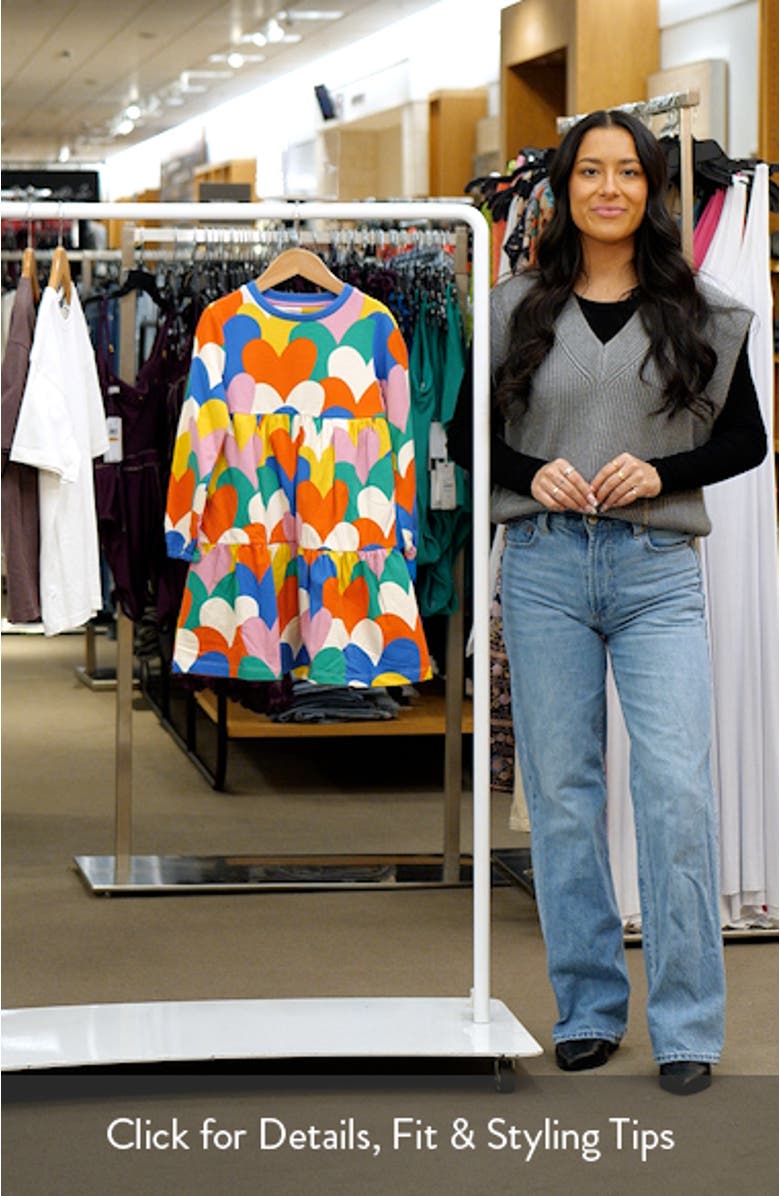 Kids' Heart Print Long Sleeve Tiered Sweatshirt Dress, sales video thumbnail