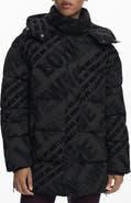 Desigual Flocked Print Quilted Puffer Jacket with Removable Hood