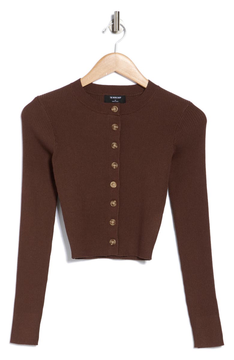 Blu Pepper Button Front Crop Cardigan, Alternate, color, Brown