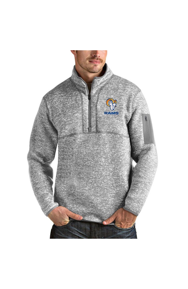 ANTIGUA Men's Antigua Heather Gray Los Angeles Rams Team Logo Fortune Quarter-Zip Pullover Jacket, Main, color, Heather Gray