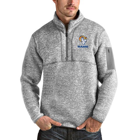 Men's Antigua Heather Gray Los Angeles Rams Team Logo Fortune Quarter-Zip Pullover Jacket