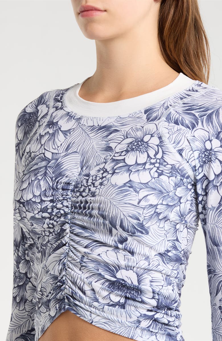 Free People FP Movement Tempo Ruched Crop Top, Alternate, color, Wildside Navy Combo